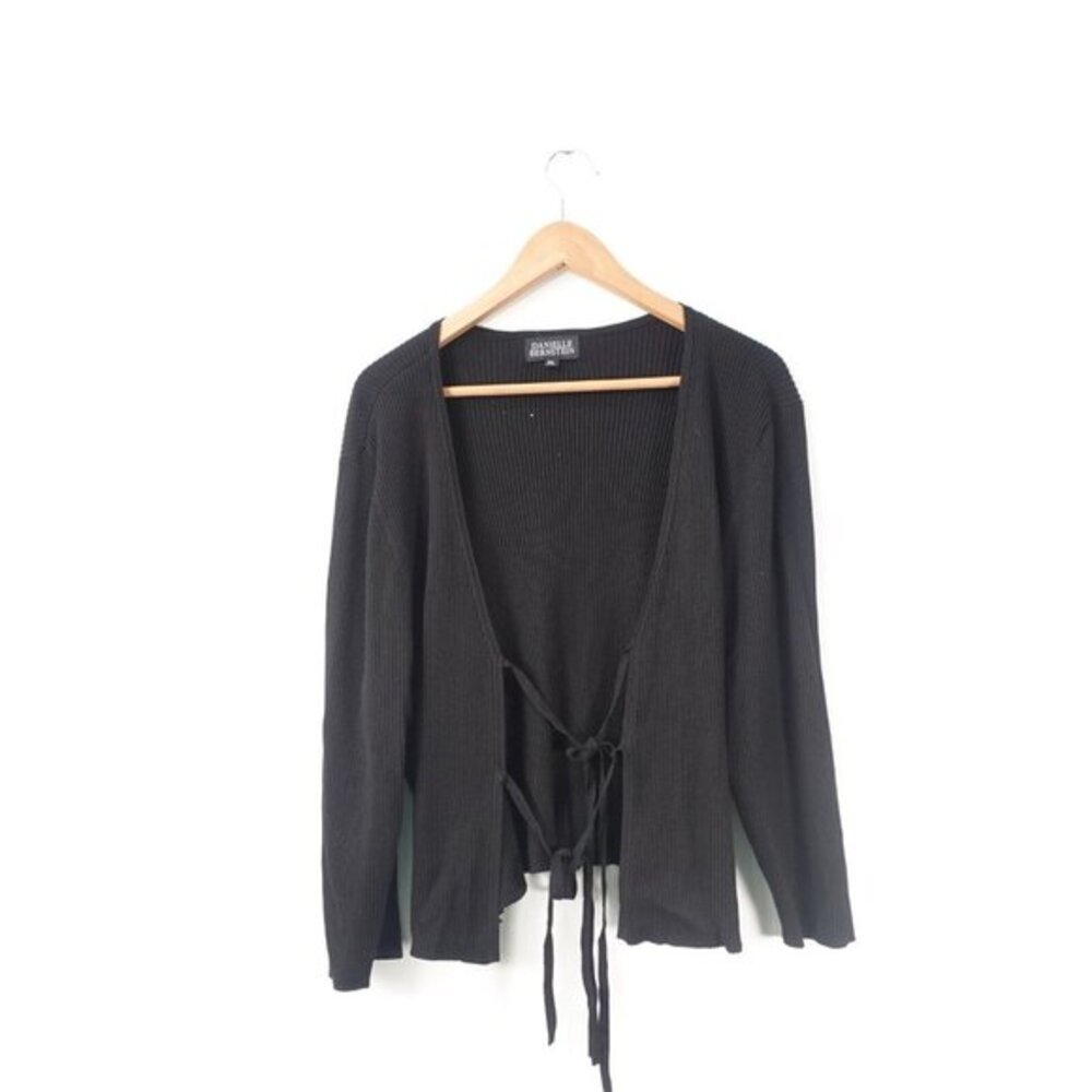 Danielle Bernstein Cardigan Womens 3X Plus Black Open‎ Front Tie Stretch Fitted